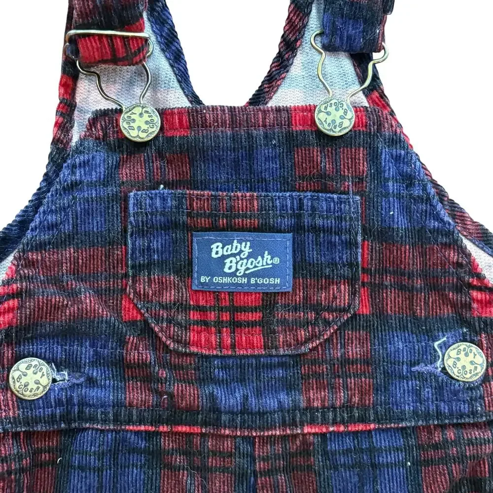 Oshkosh B'Gosh Baby Vintage Blue Red Plaid Overalls Size 18 Months Vestbak USA
